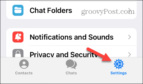 Ícone de configurações no Telegram no iPhone