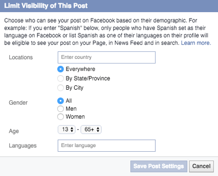 limitar a visibilidade dos compartilhamentos na página do Facebook