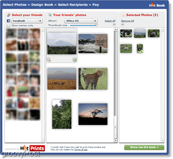 O HotPrints permite escolher entre suas próprias fotos enviadas ou de amigos no Facebook