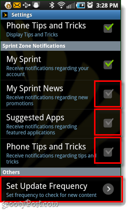 desativar as notificações do Android Sprint