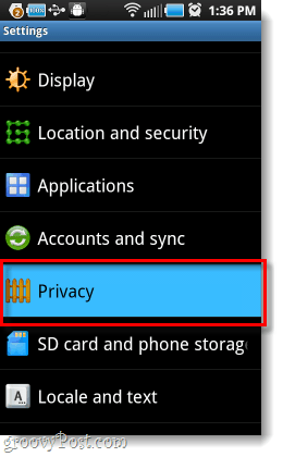 menu de configurações de privacidade do android