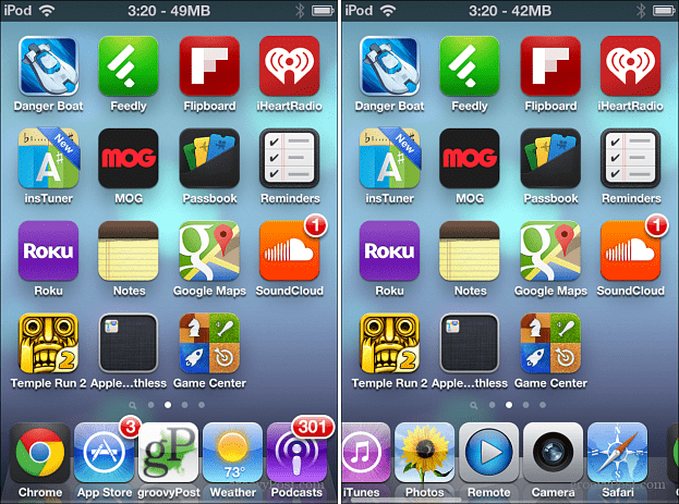 Dock para iOS de cinco ícones