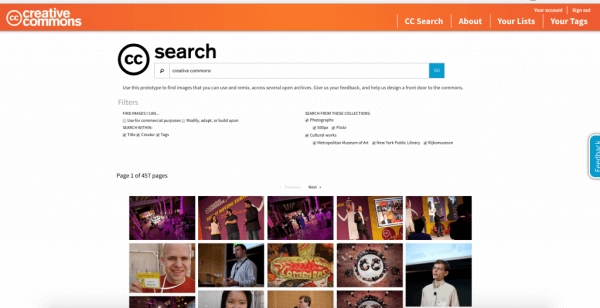 Creative Commons está testando a versão beta de um novo recurso CC Search.
