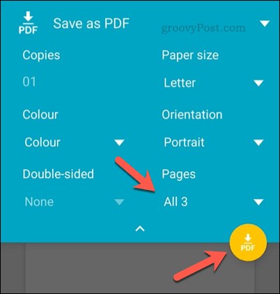 Opções de impressão no Android para Google Sheets