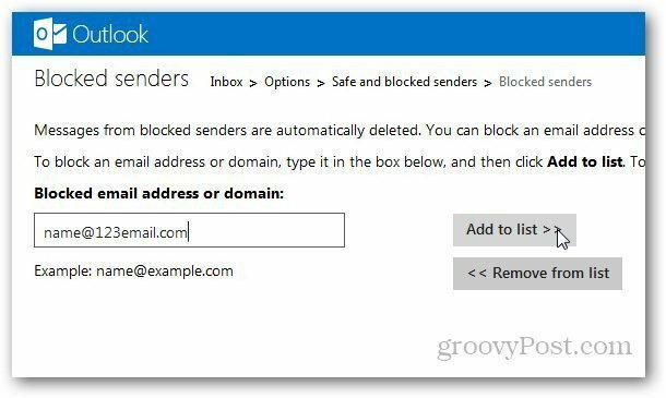 Outlook.com: adicionar endereços de email à lista bloqueada