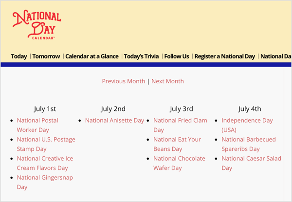 O Calendário do Dia Nacional é um recurso para feriados de nicho aleatórios que se alinham com seus objetivos de marketing.