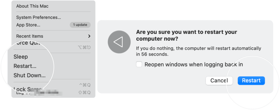 Corrigir notificações do iMessage, reiniciar o Mac