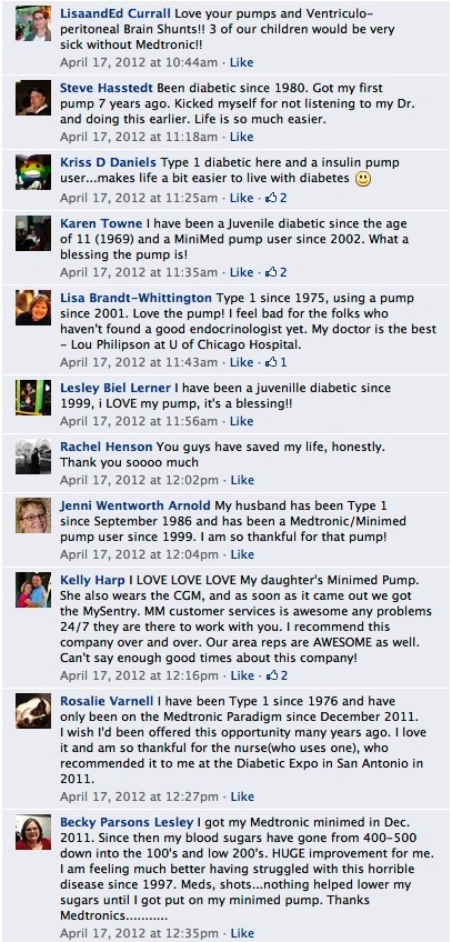 Primeiras histórias de comentários no Facebook sobre diabetes medtronic