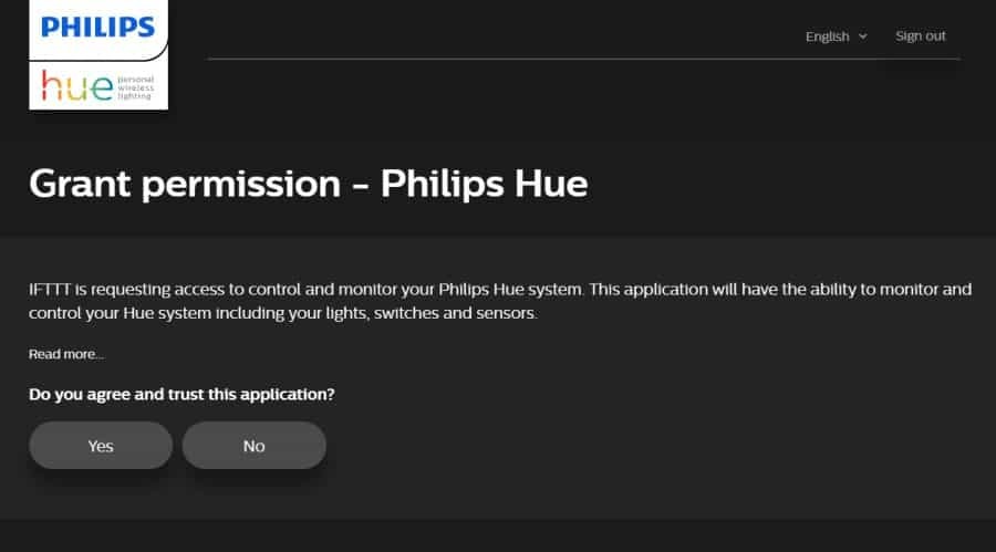 serviço de tonalidade philips no ifttt