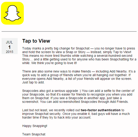alterações de feedback do cliente snapchat