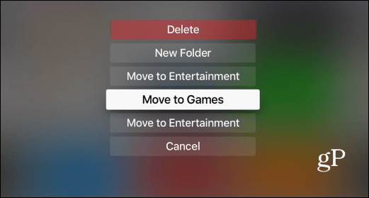 opções de pasta Apple TV