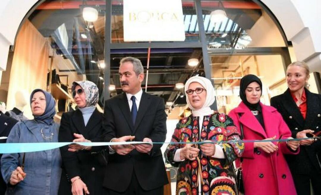 Emine Erdoğan cortou a fita da loja 'Bohça' em Galataport Istanbul