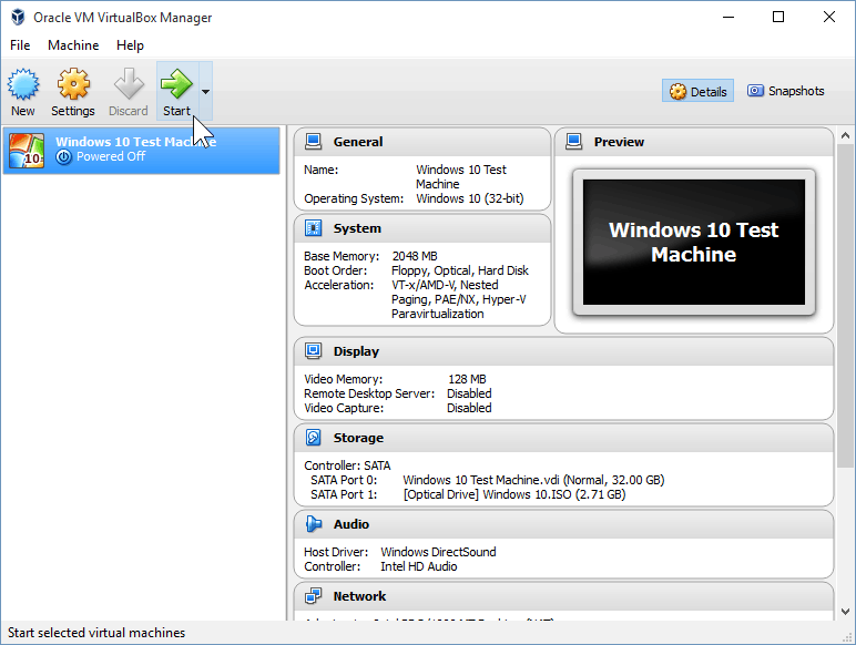 12 Iniciar máquina virtual (instalação do Windows 10)