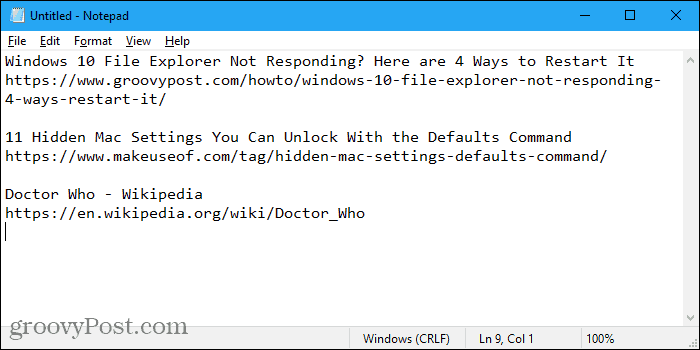 URLs copiados do Firefox para o Bloco de notas usando FoxyTabs