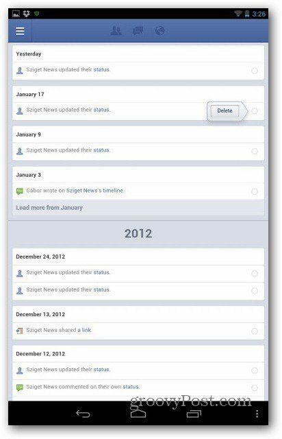 Registro de atividades do gerenciador de páginas do Facebook