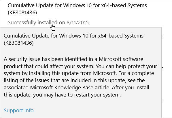 Segunda atualização cumulativa da Microsoft para Windows 10 (KB3081436)