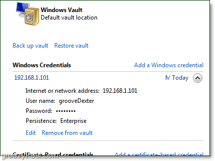 uma credencial armazenada pode ser editada no windows 7 vault