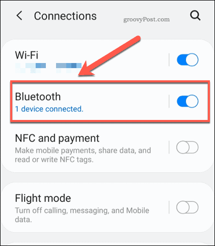 Menu de configurações do Bluetooth do Android
