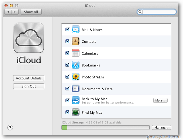 Configurações do iCloud