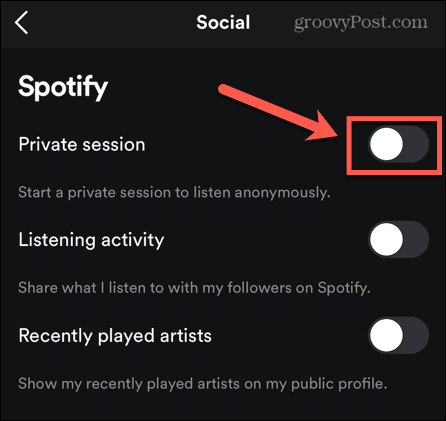 sessão privada do spotify móvel