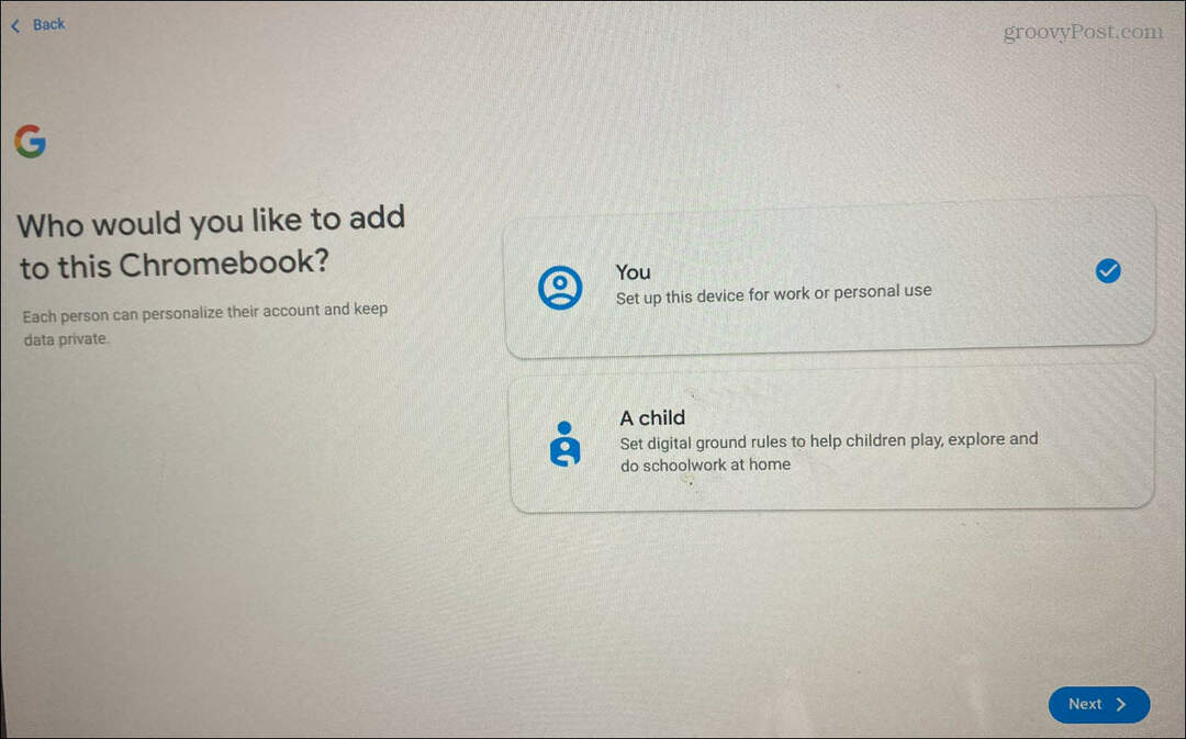 Adicionar um usuário no Chromebook