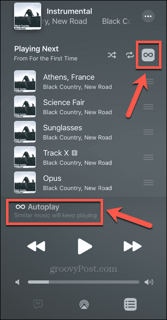 ícone de reprodução automática de música da apple ativado