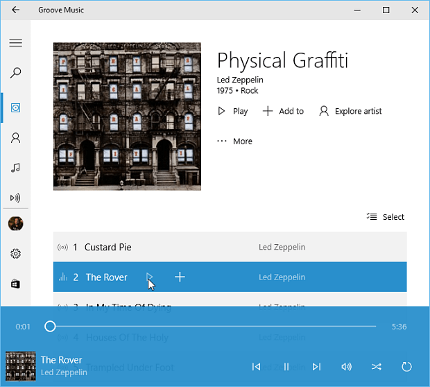 Windows 10 do Groove Music