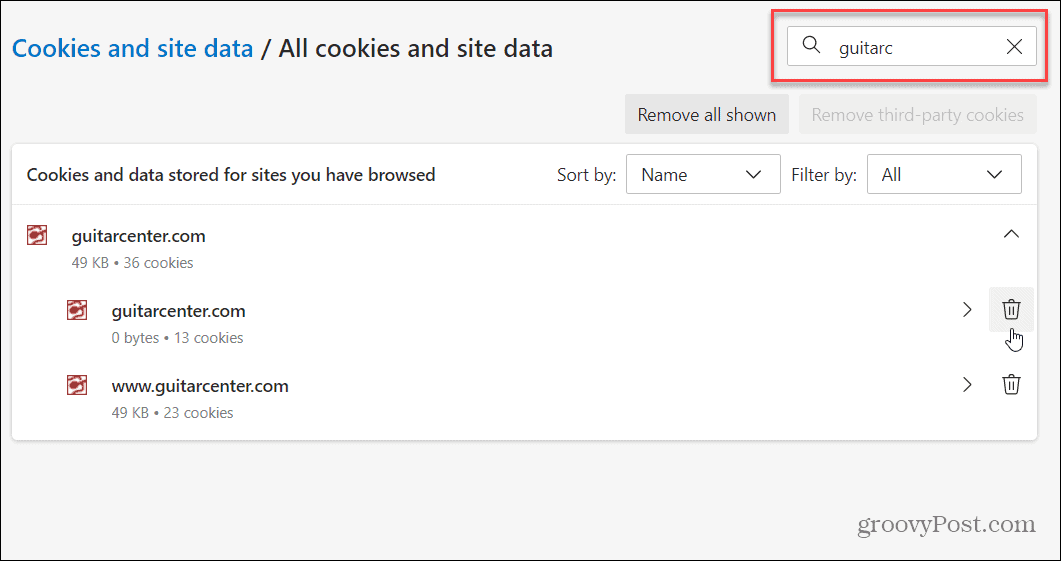 deletar cookies da lista