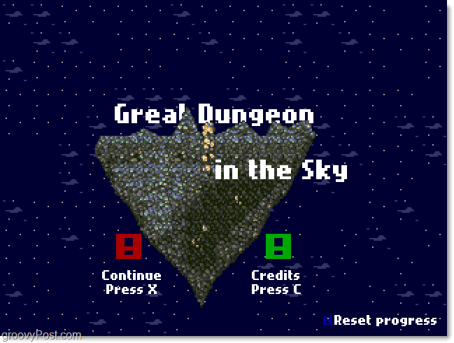 Menu principal do Great Dungeon In The Sky