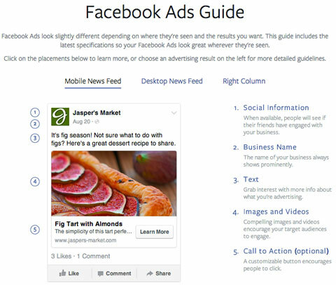 especificações de anúncios para celular do Facebook