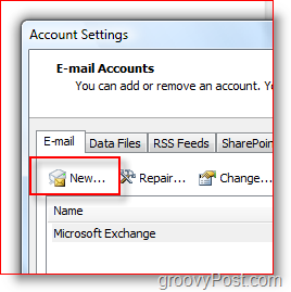 Crie uma nova conta de email no Outlook 2007