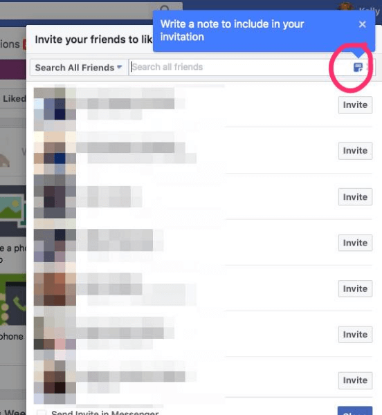 O Facebook adicionou a opção de incluir uma nota personalizada com convites para curtir uma página.