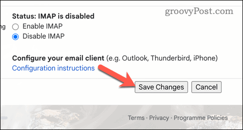 Salvar alterações do Gmail