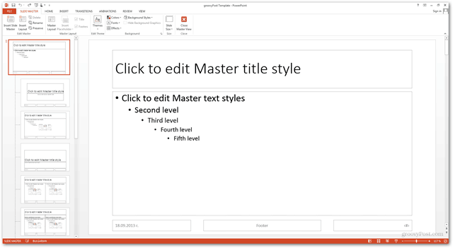 Criação de modelos do Office 2013 Criar design personalizado POTX Tutorial de slides de slides Como deslizar a exibição principal