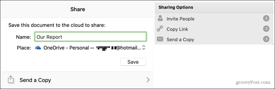 Configurações do Word Share no Mac