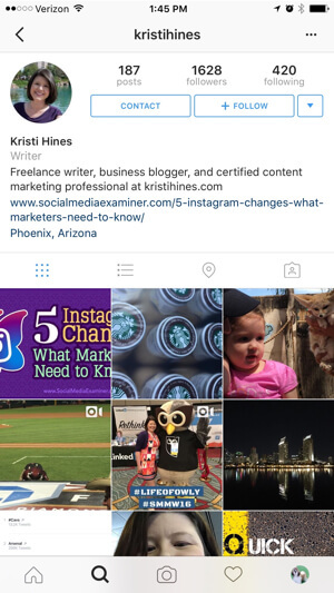 exemplo de perfil de negócios instagram