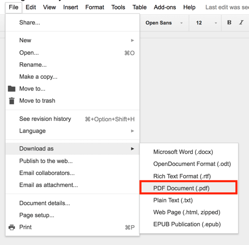 O Google Drive permite exportar qualquer documento como PDF.