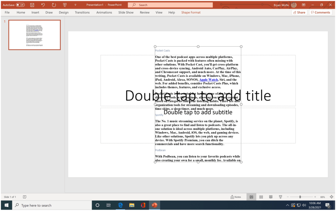 Exemplo de importação do Microsoft PowerPoint