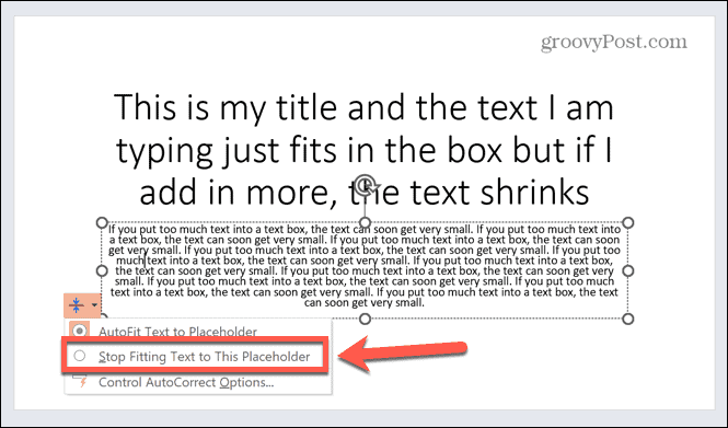 powerpoint pare de ajustar o texto ao espaço reservado