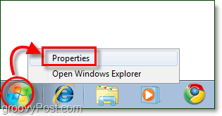 Propriedades do menu Iniciar no Windows 7