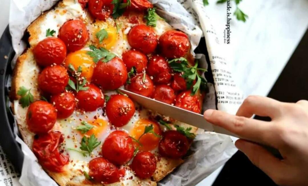 Como fazer um bolo de pão de queijo, ovo e tomate para o café da manhã? 