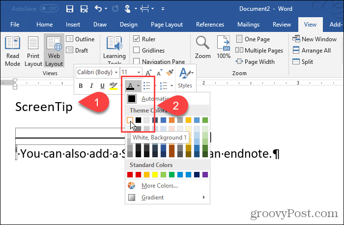 Alterar a cor do número da nota de fim no Word