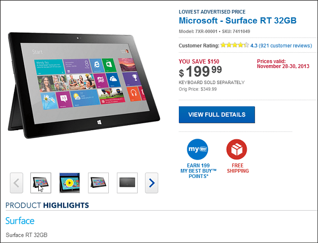 Best Buy Black Friday Deal: Microsoft Surface RT 32GB $ 199