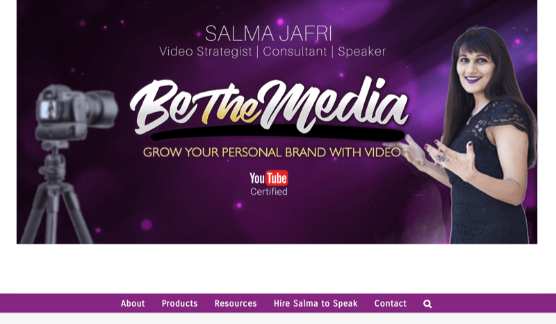 captura de tela do site de salma jafri mostrando que ela é a marca de mídia