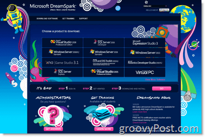 Página inicial da Microsoft DreamSpark - Software grátis para estudantes de faculdade e ensino médio