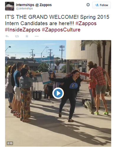 vídeo tweet de boas-vindas do estágio da zappos