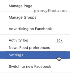 A opção Configurações de layout clássico do Facebook