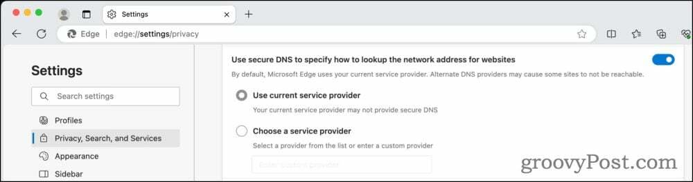 Configurações de DNS criptografado no Microsoft Edge