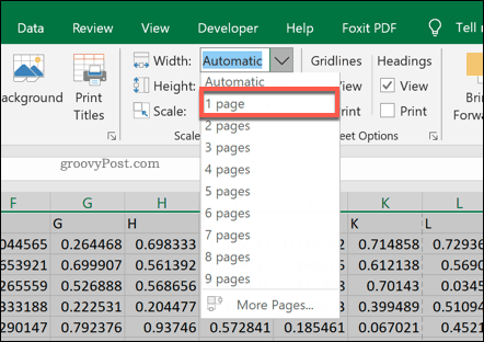 Opções de escala de impressão de página no Excel