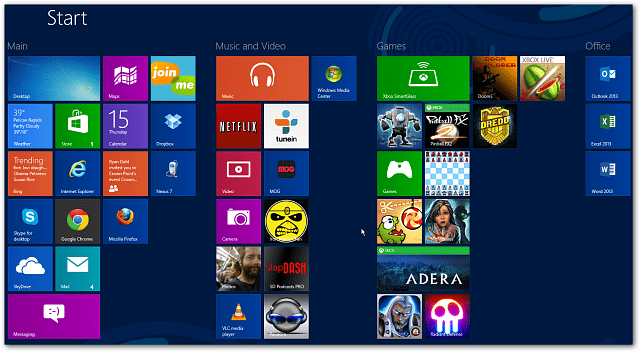 Adicionar linhas de aplicativos da tela inicial do Windows 8